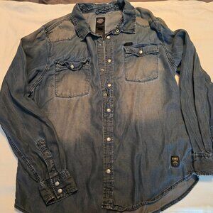 Harley Davidson Denim Mens XL Dirty Washed Snap Front Button Down Rugged Classic
